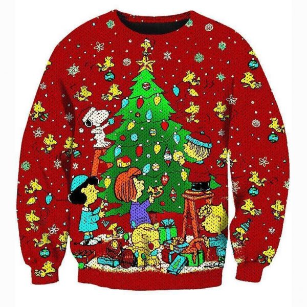 Christmas Decorating Hoodies - Pullover Red Snoopy Peanuts Hoodie