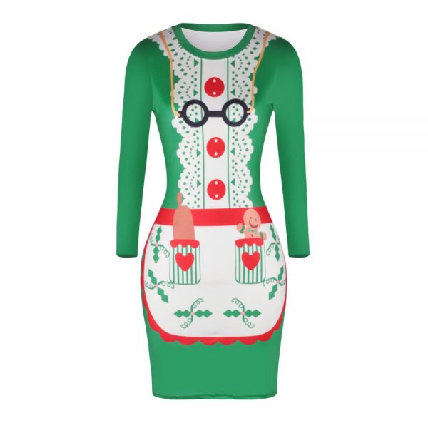Christmas Dresses - Knee-Length Xmas Apron Print Dress