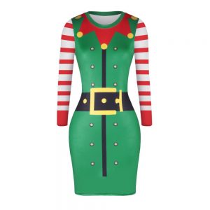 Christmas Dresses - Knee-Length Xmas Hat Print Dress