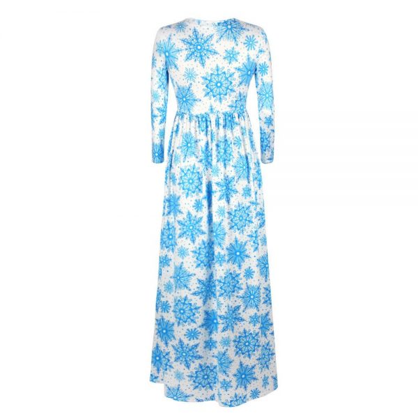 Christmas Dresses - Long Sleeves Blue Printed Dress