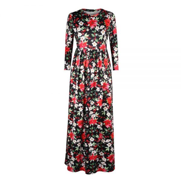 Christmas Dresses - Long Sleeves Printed Dress