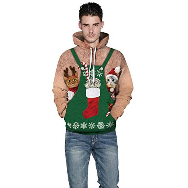 Christmas Hoodies -  Christmas Sock Funny Cat Pullover Hoodie