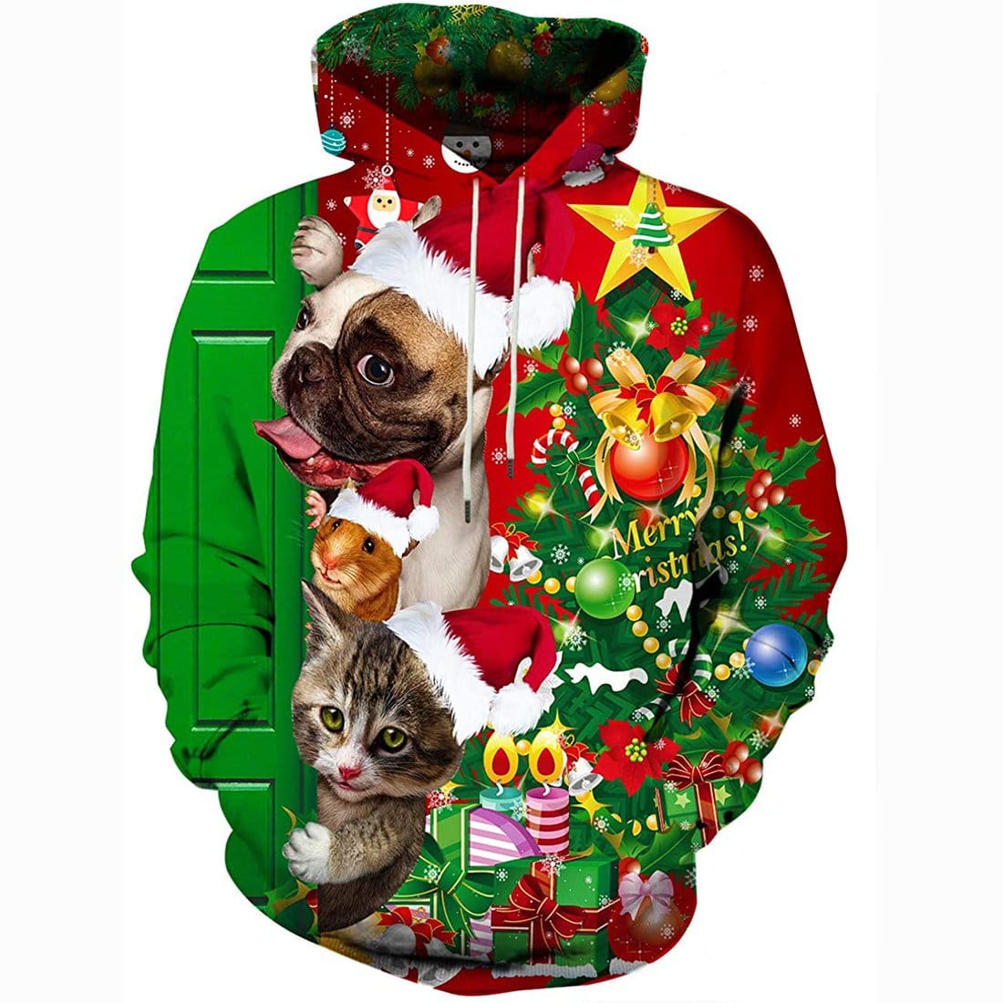 Christmas Hoodies - Super Funny Christmas Cat Icon Cute Green 3D