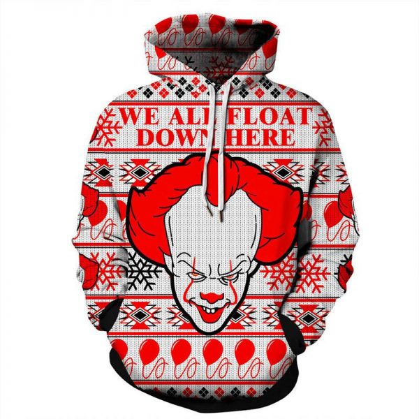Christmas Hoodies - Cool Christmas Clown Icon Red 3D Hoodie
