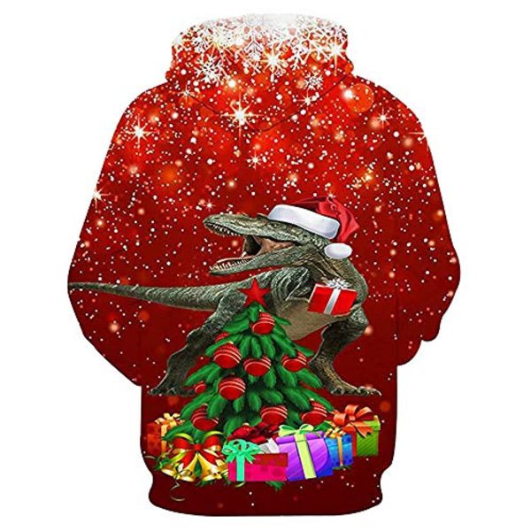 Christmas Hoodies - Funny 3D Print Christmas Tree Red Pullover Hoodie