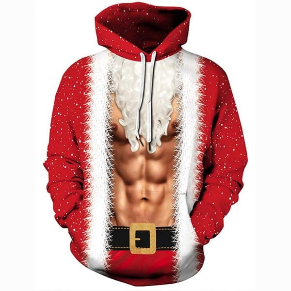 Christmas Hoodies - Funny Christmas Muscular Chest 3D Print Pullover Hoodie
