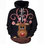 Christmas Hoodies - Funny Cute Reindeer Black 3D Print Pullover Hoodie