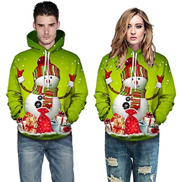 Christmas Hoodies - Funny Green Snowman 3D Print Pullover Hoodie