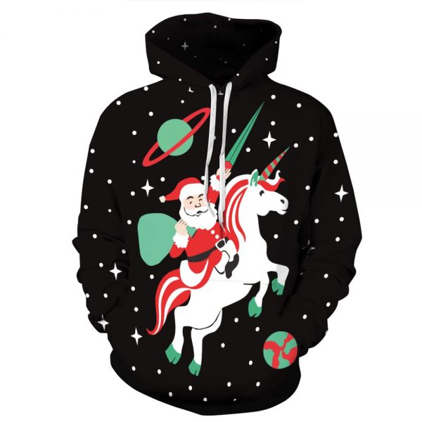 Christmas Hoodies - Funny Santa Claus Unicorn Galaxy Icon 3D Hoodie