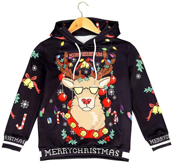 Christmas Hoodies - Fuuny Reindeer Black Pullover Hoodie