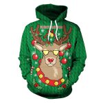 Christmas Hoodies - Green Glasses Deer 3D Hoodie