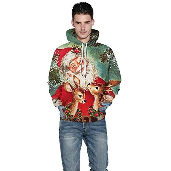 Christmas Hoodies - Santa Deer Funny Pullover Hoodies