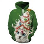 Christmas Hoodies - Super Funny Christmas Cat Icon Cute Green 3D Hoodie