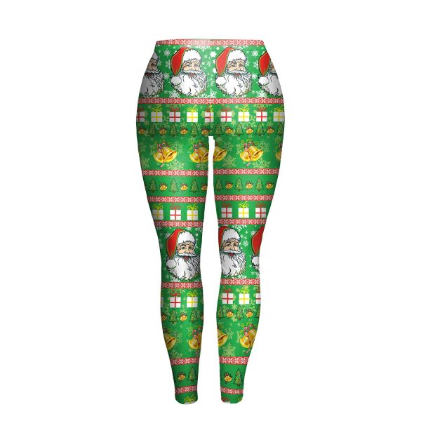 Christmas Leggings - Women 3D Printed Santa Slim Green Legging