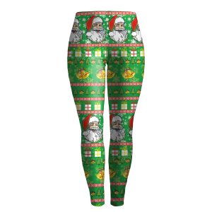 Christmas Leggings - Women 3D Printed Santa Slim Green Legging