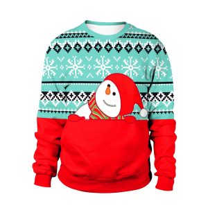 Christmas Sweaters - Snowman 3D Blue Round Neck Sweatshirt