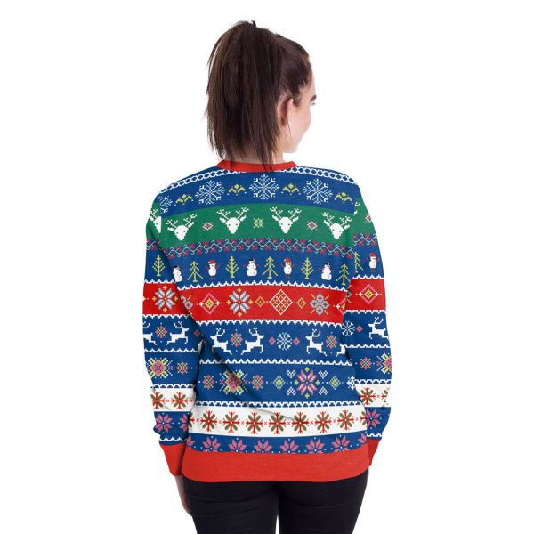 Christmas Sweatshirts - Christmas Deer and Snowman Striped Pattern 3D Sweatshirt