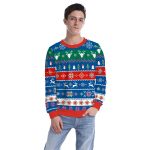 Christmas Sweatshirts - Christmas Deer and Snowman Striped Pattern 3D Sweatshirt