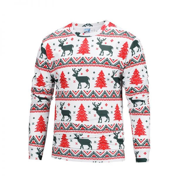 Christmas Sweatshirts - Christmas Deer and Tree Striped Pattern Icon 3D Sweatshirt