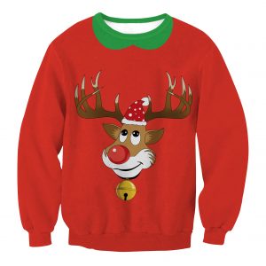 Christmas Sweatshirts - Christmas Deer Icon Cute Red 3D Sweatshirt