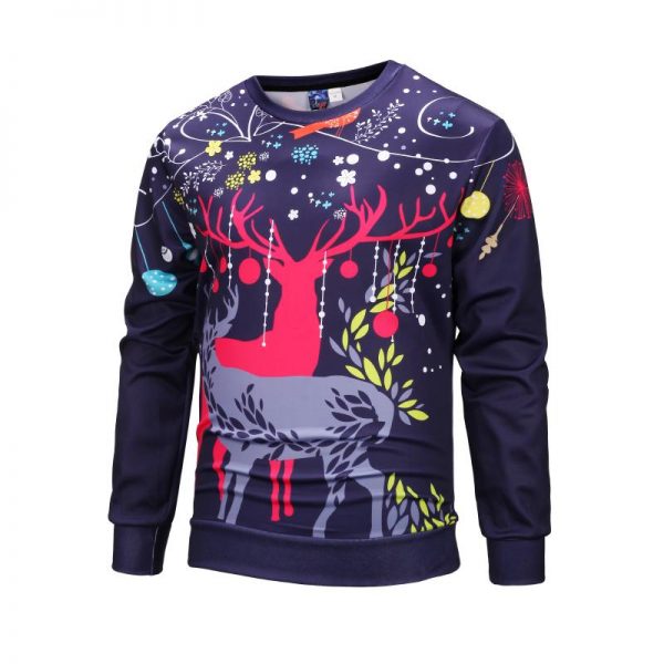 Christmas Sweatshirts - Colourful Christmas Deer Cool Striped Pattern 3D Sweatshirt
