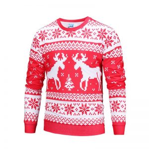 Christmas Sweatshirts - Cool Christmas Deer Striped Pattern Icon Red 3D Sweatshirt