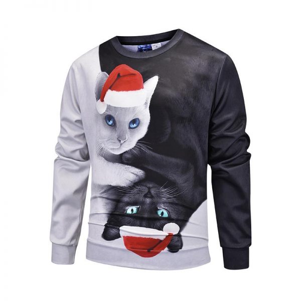 Christmas Sweatshirts - Cute Black and White Christmas Cat Icon 3D Sweatshirt