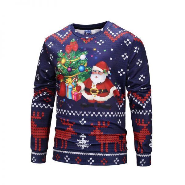 Christmas Sweatshirts - Cute Cartoon Style Santa Icon Blue 3D Sweatshirt