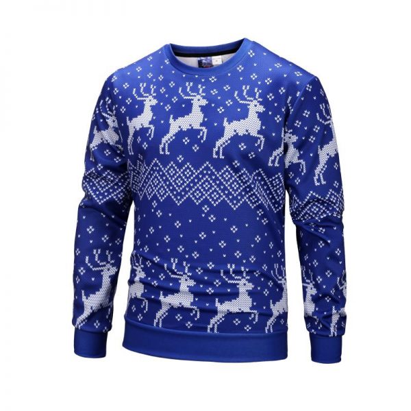 Christmas Sweatshirts - Cute Christmas Deer Striped Pattern Icon Blue 3D Sweatshirt