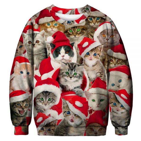 Christmas Sweatshirts - Funny Christmas Pet Cat Icon Super Cool 3D Sweatshirt