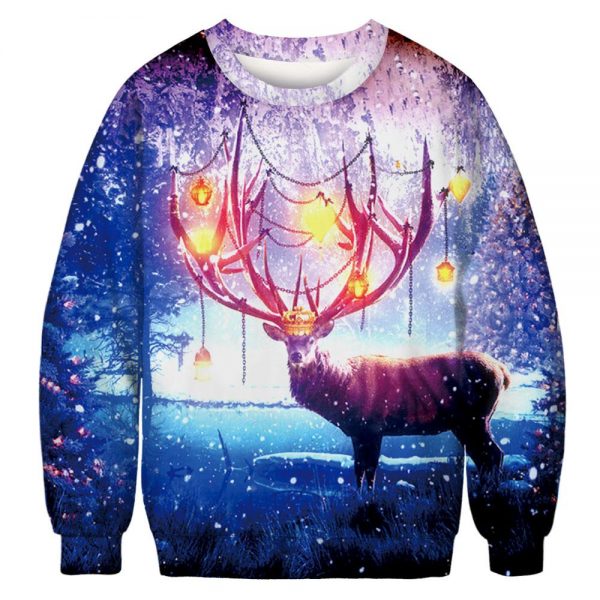 Christmas Sweatshirts - Glowing Christmas Deer Cool Icon 3D Sweatshirt