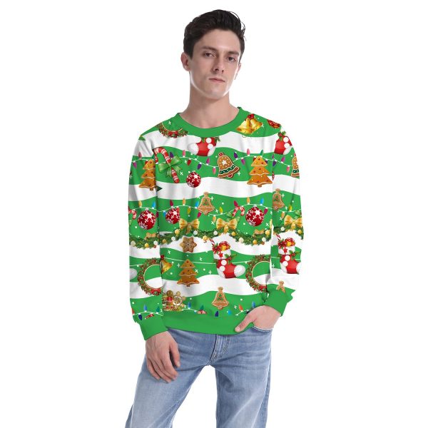 Christmas Sweatshirts - Green Christmas Bell Icon Super Cute 3D Sweatshirt