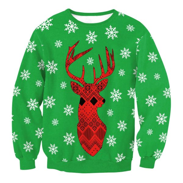Christmas Sweatshirts - Green Christmas Deer Icon Super Cool 3D Sweatshirt