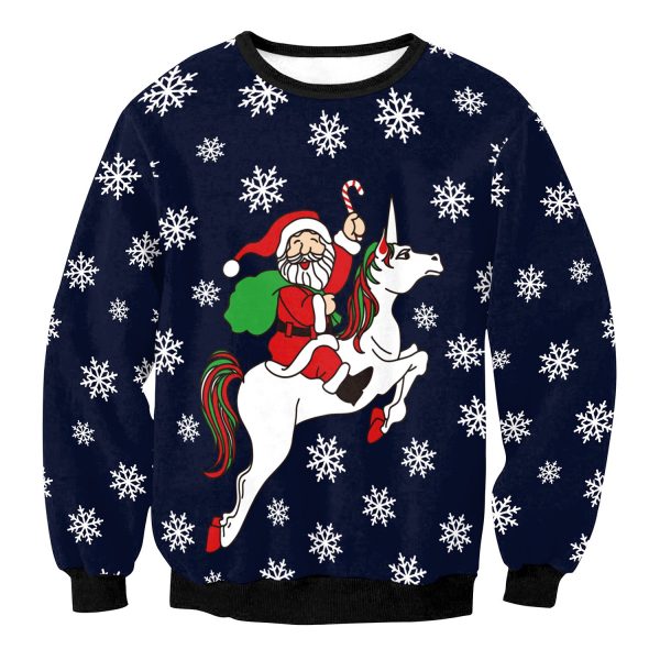 Christmas Sweatshirts - Santa Claus and Unicorn Icon Cute 3D Sweatshirt