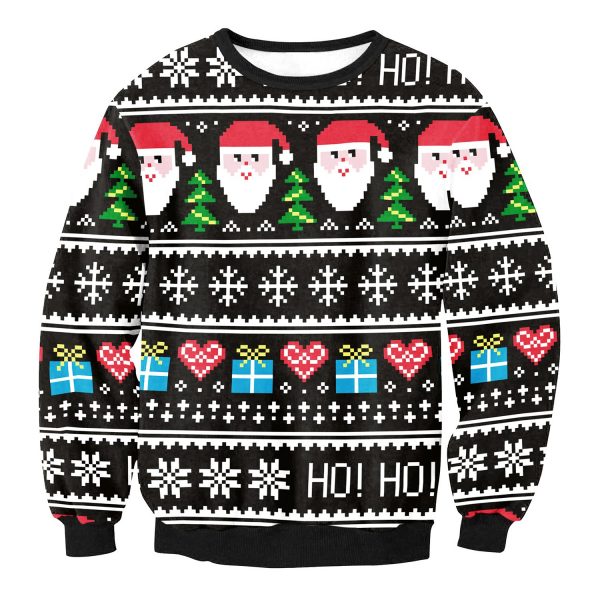 Christmas Sweatshirts - Santa Claus Cartoon Style Striped Pattern Cute 3D Sweatshirt