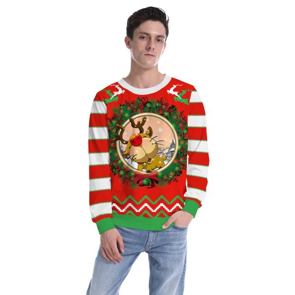 Christmas Sweatshirts - Super Cute Cartoon Deer Icon Red 3D Sweatshirt
