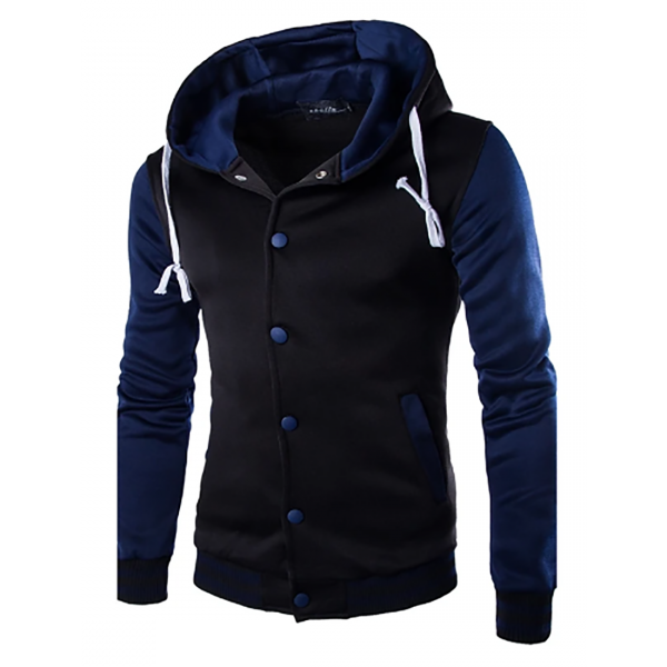 Color Block Hoodie - Hooded Botton Active Bomber Jacket