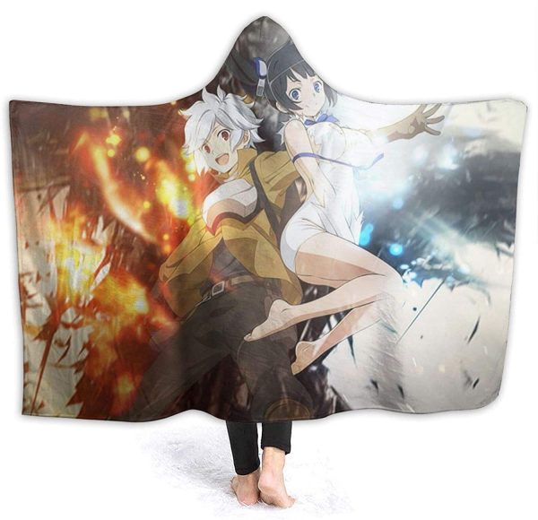 Danmachi Hooded Blanket - Anime Flannel Fleece Winter Travel Blanket