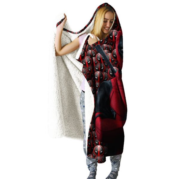 Deadpool Hooded Blanket - Human Head Background Deadpool Blanket