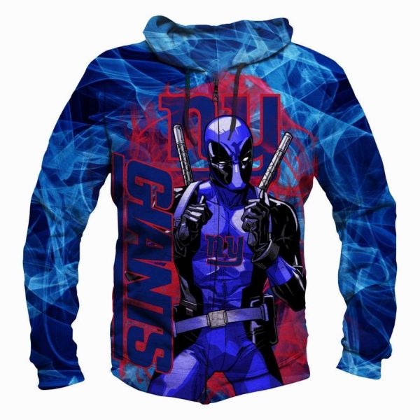 Deadpool New York Giants Hoodies - Pullover Blue Hoodie