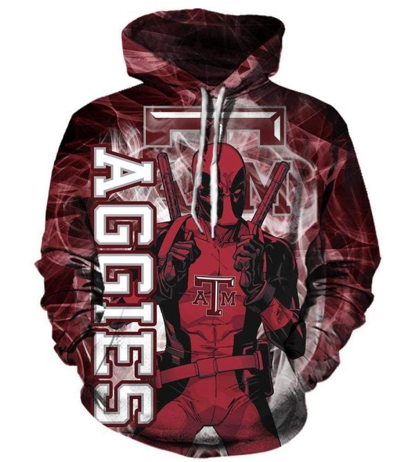 Deadpool Texas A&M Aggies Hoodies - Pullover Deep Red Hoodie