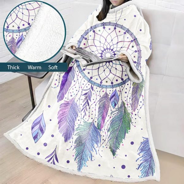 Digital Printed Blanket Dream Catcher - Blanket Robe With Sleeves