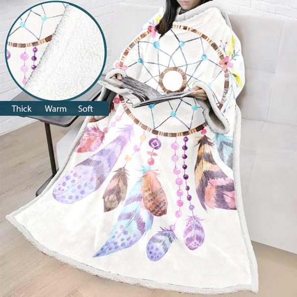 Digital Printed Blanket Dream Catcher - Blanket Robe With Sleeves