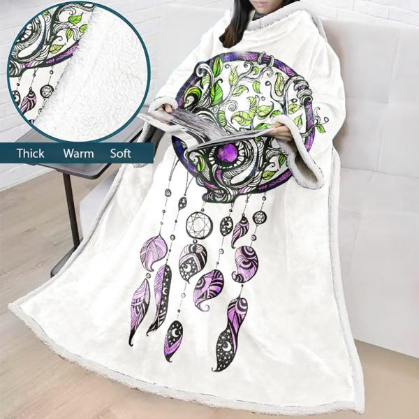 Digital Printed Blanket Dream Catcher - Blanket Robe With Sleeves