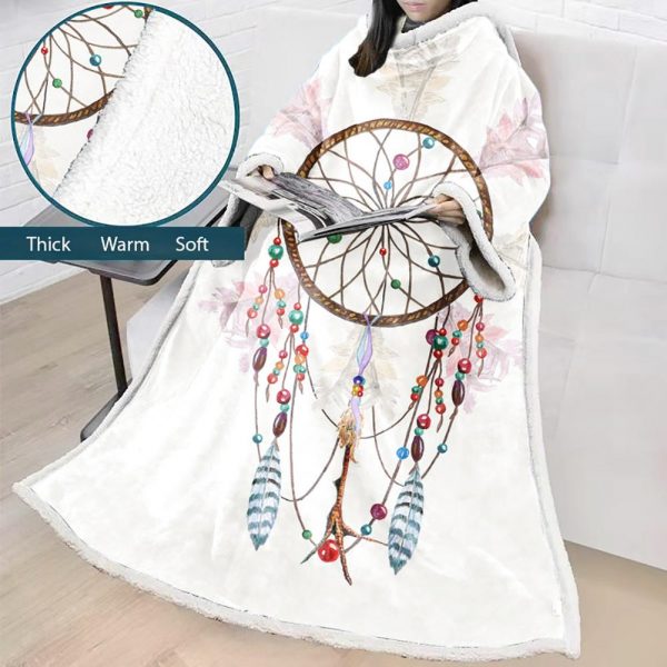 Digital Printed Blanket Dream Catcher - Blanket Robe With Sleeves