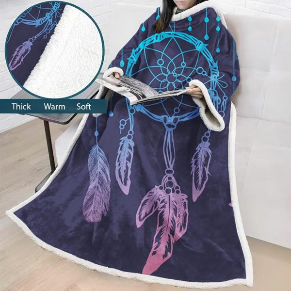 Digital Printed Blanket Dream Catcher - Blanket Robe With Sleeves