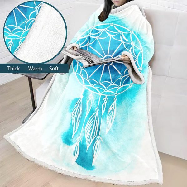 Digital Printed Blanket Dream Catcher - Blanket Robe With Sleeves