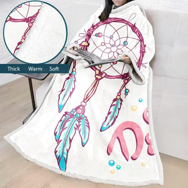 Digital Printed Blanket Dream Catcher - Blanket Robe With Sleeves