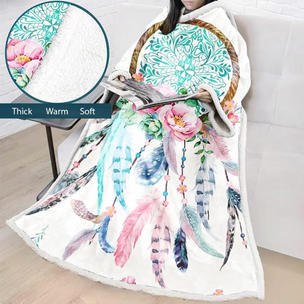 Digital Printed Blanket Dream Catcher - Blanket Robe With Sleeves