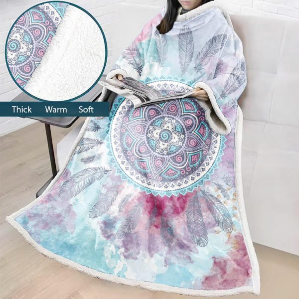 Digital Printed Blanket Dream Catcher - Blanket Robe With Sleeves